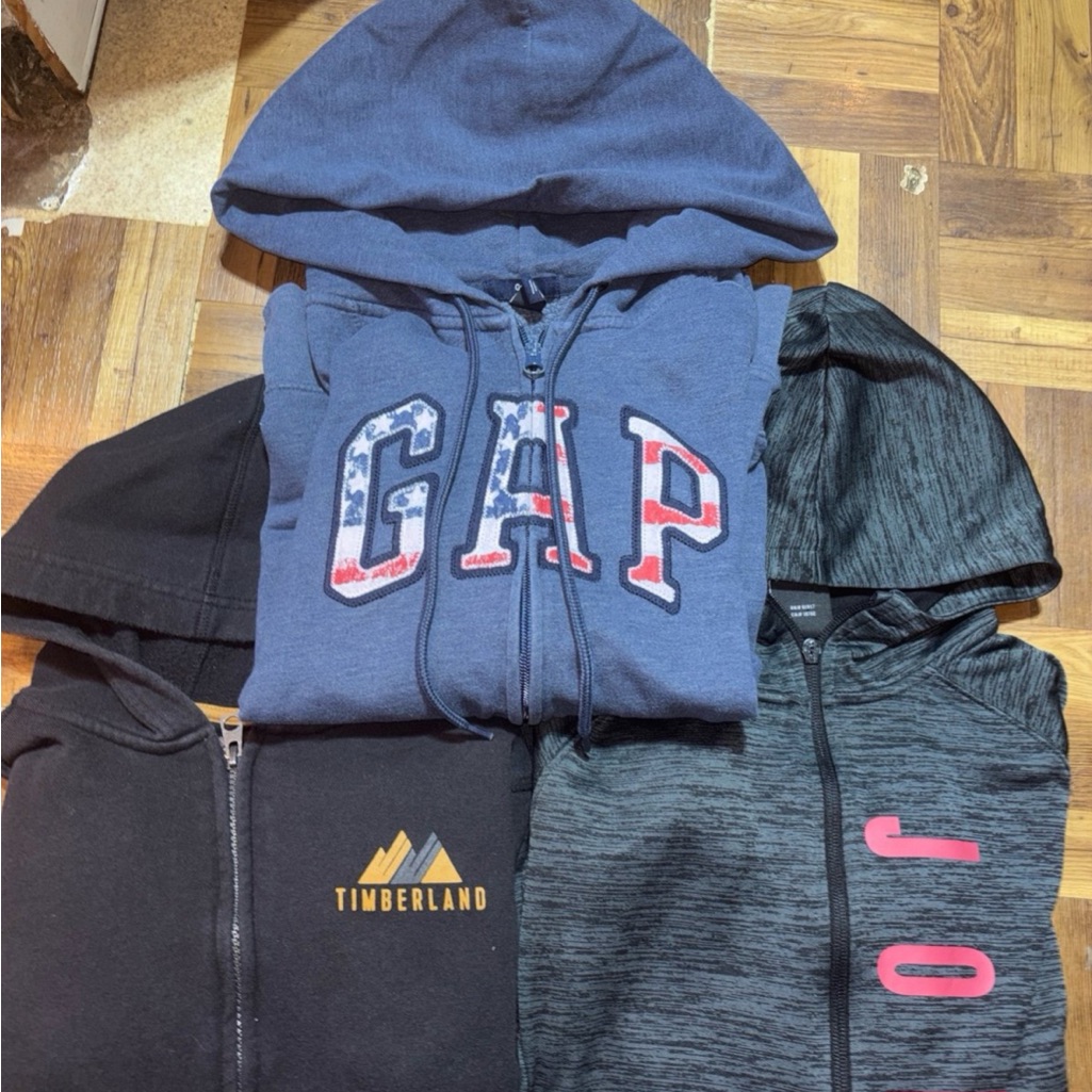 Bundle Of Gap, Jordan And Timberland Full Zip Hoodies, Youth Size Lg